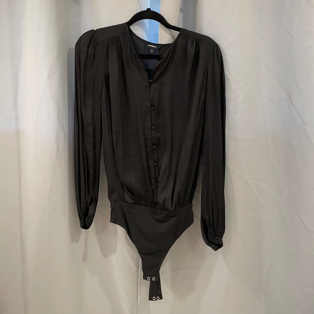 Express Satin thong bodysuit button up blouse